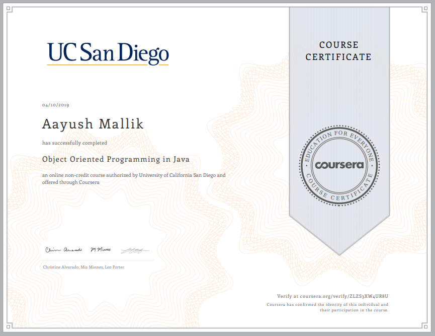 OOP Certificate